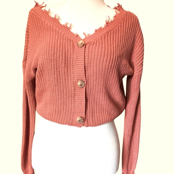 Francesca’s moon & madison Frayed Hem Reversible Pink Cotton Cardigan sz S - Picture 1 of 12